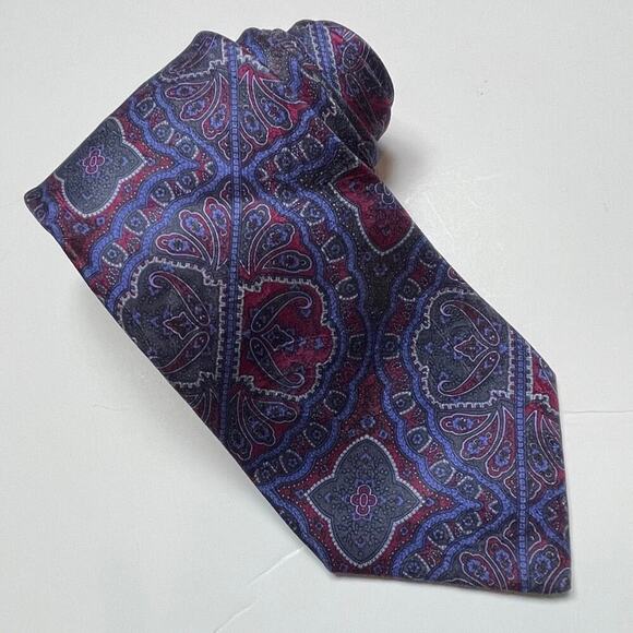 Stefano Ricci Silk Tie – Paisley Blue‎ & Red – Made in Italy – Saks Fifth Avenue - Picture 1 of 5